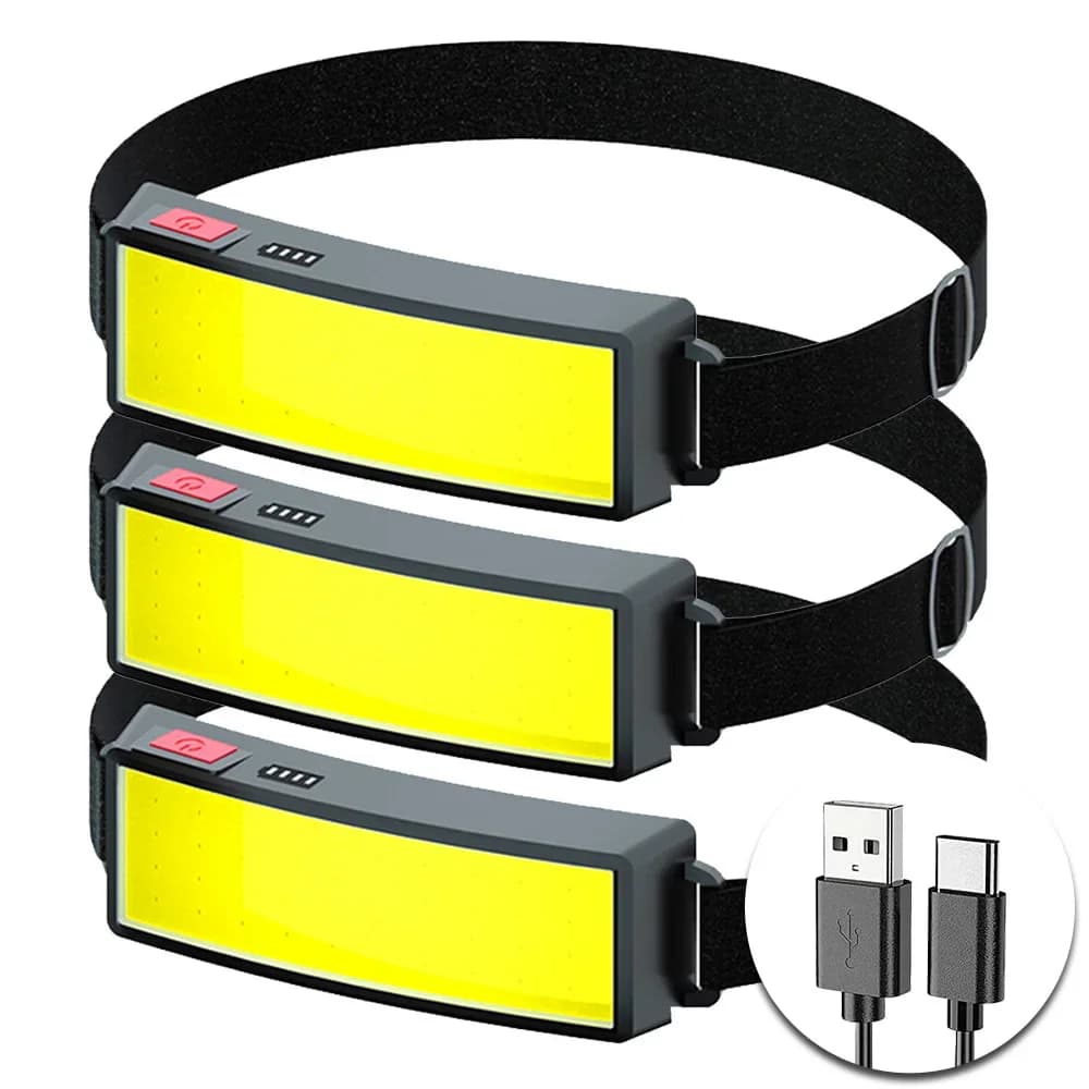 Lampe frontale COB puissante rechargeable Type-C/USB étanche pour pêche camping extérieur