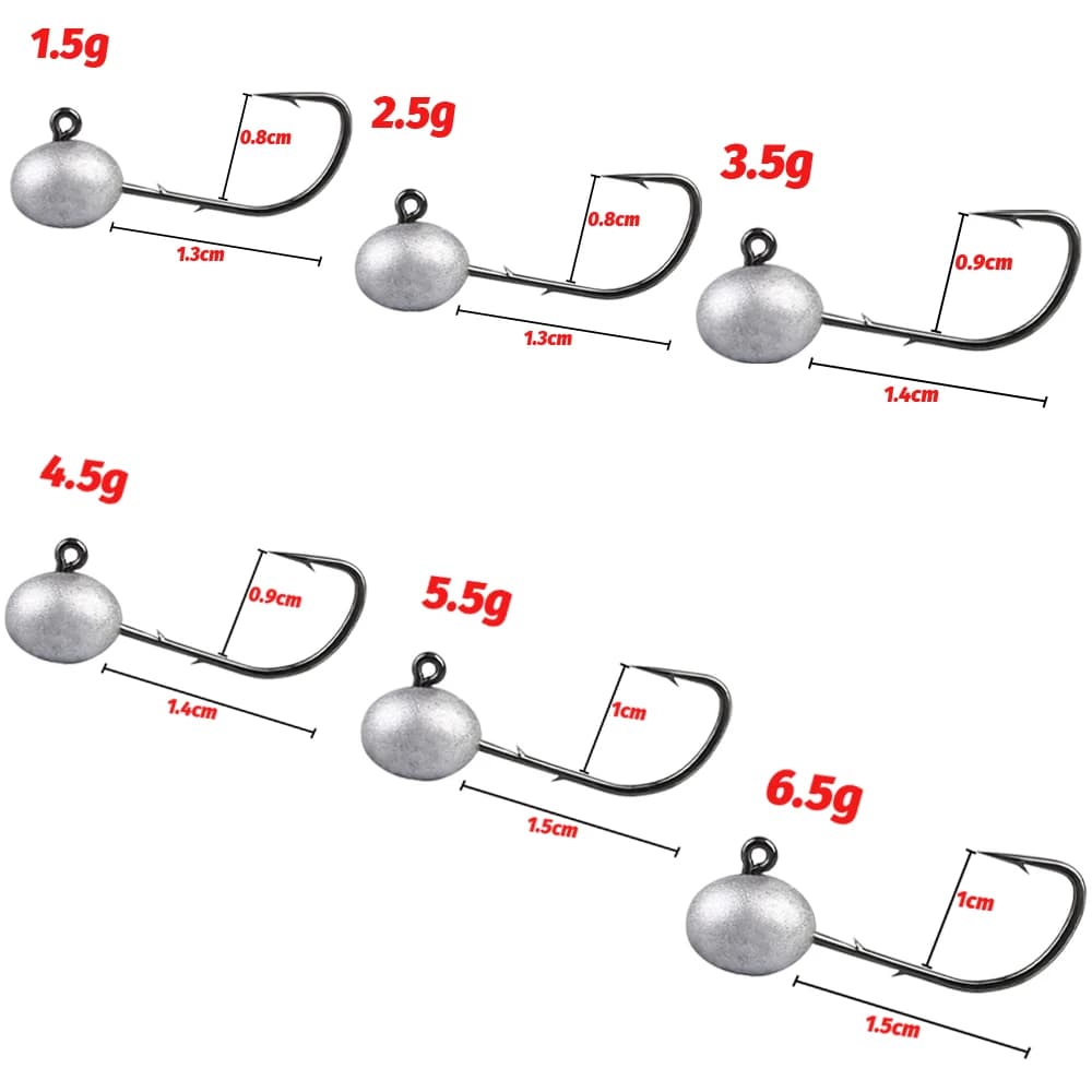5 hameçons jig tête angle vif 1.5g à 6.5g - Forte résistance double barbelure pêche leurres