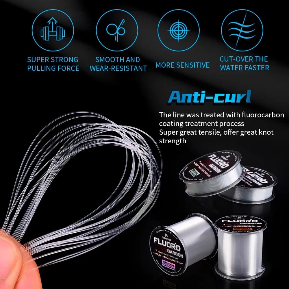 FluoroCarbone Haute Résistance à l'Abrasion 500M 300M 100M Ligne de Pêche Monofilament Anti-Curl Revêtement Fibre de Carbone