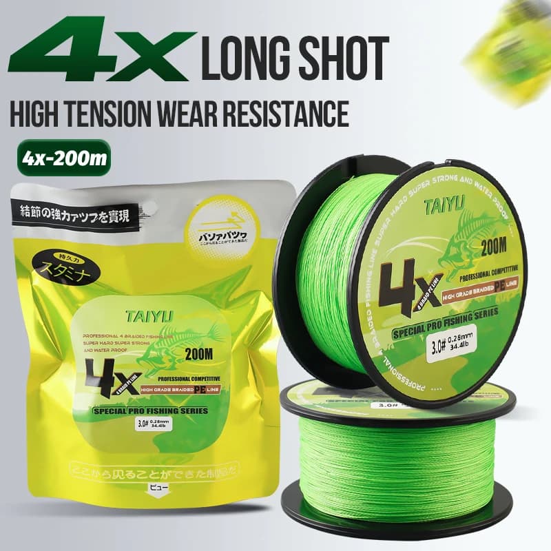 Ligne de pêche PE multifilament TAIYU 4 brins 200 mètres 19LB-70LB, durable et ultra fluide pour