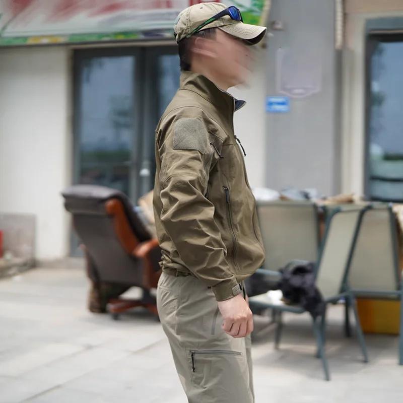 Veste tactique crocodile vert nylon - Softshell pêche 4 côtés élastique - Coupe-vent respirant randonnée