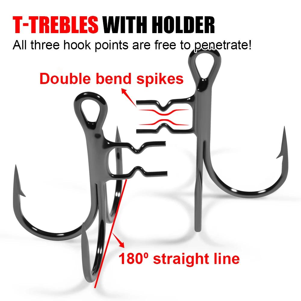 Hameçons triples Spinpoler T-shaped soudés pointes nickel noir pour leurres shad 6 pièces
