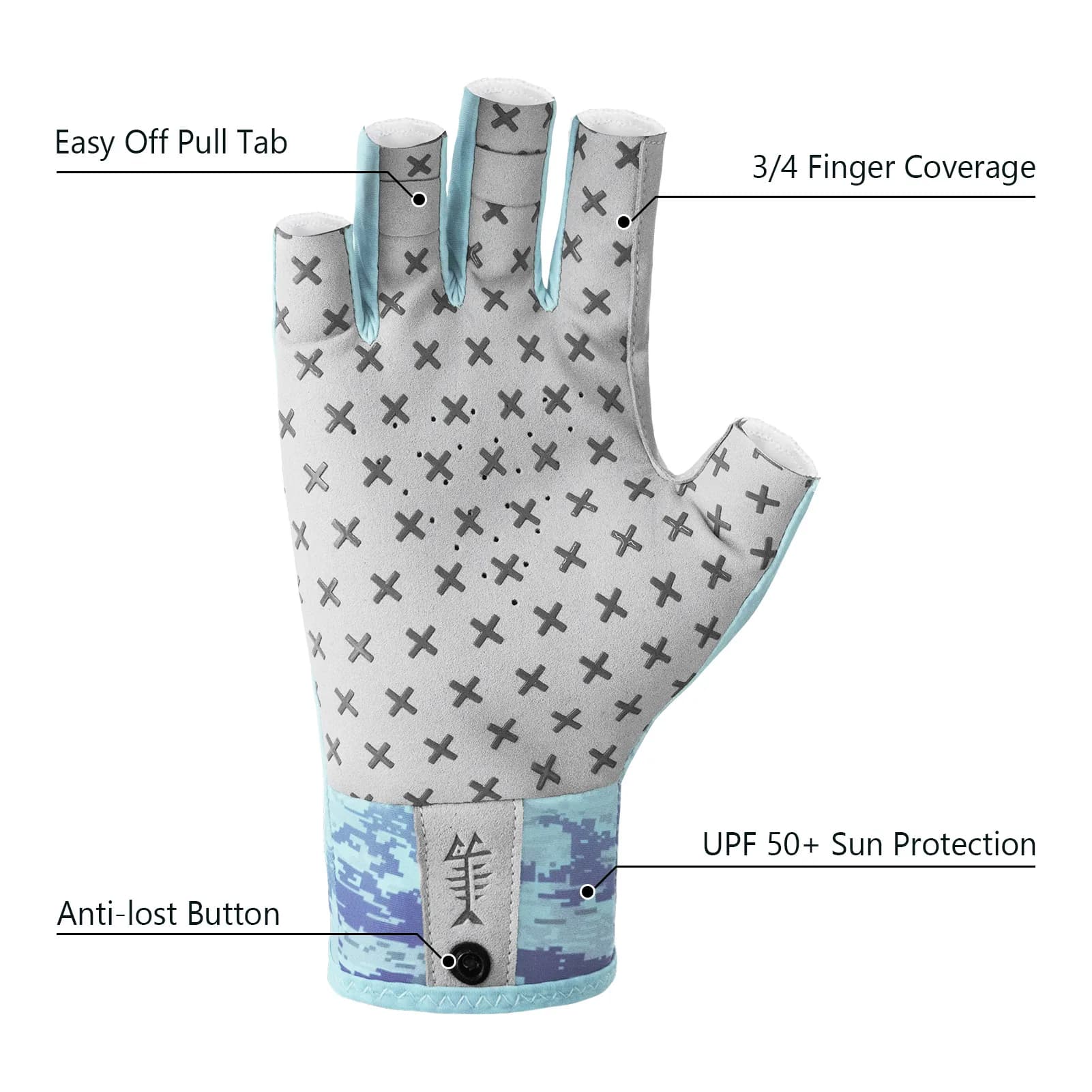 Gants soleil BASSDASH 3/4 doigts UPF 50+ anti-dérapage paume silicone homme femme pêche vélo course