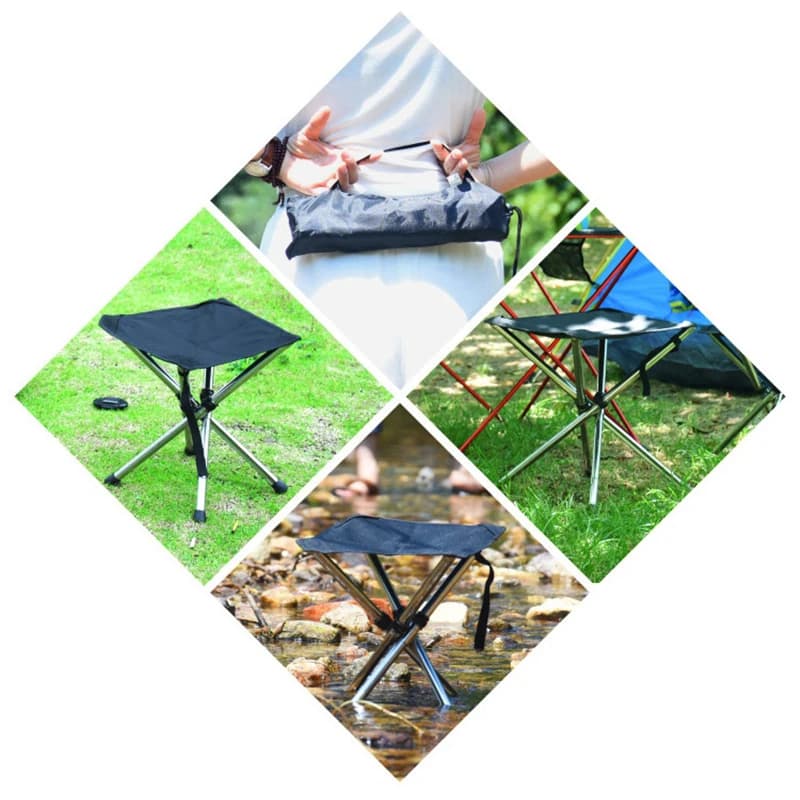 Tabouret de pêche télescopique pliant en acier inoxydable avec sac de rangement