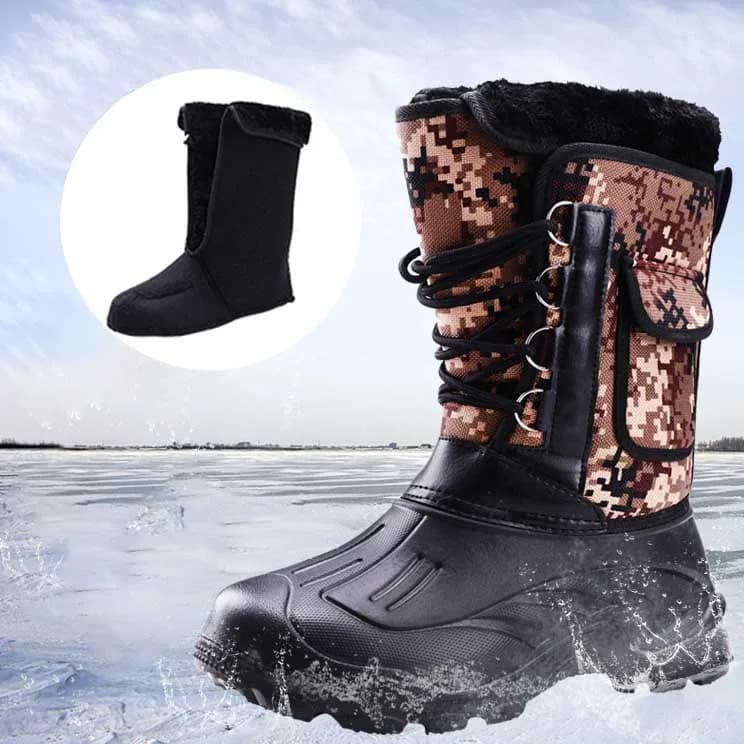 Bottes de pêche sur glace imperméables antidérapantes avec doublure polaire épaisse pour hiver