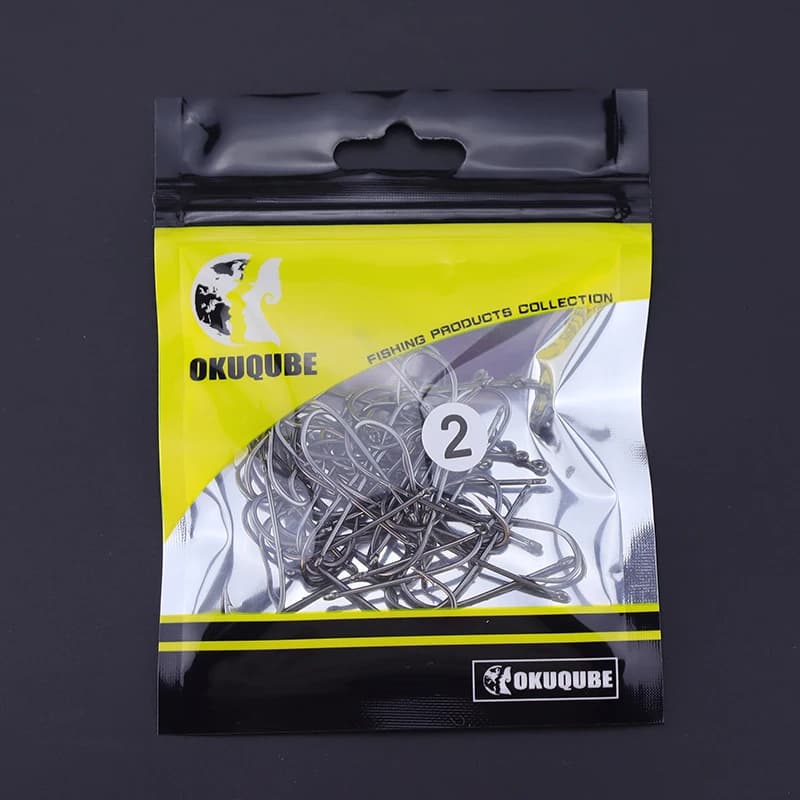 Lot de 50 hameçons pêche en mer acier haute teneur en carbone, longue tige double porte-appât