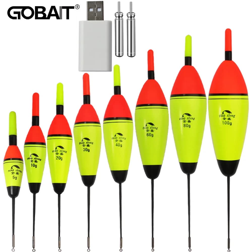 Flotteur de pêche lumineux 5g-100g avec chargeur USB - Bouée LED verticale pour pêche jour et nuit en mer