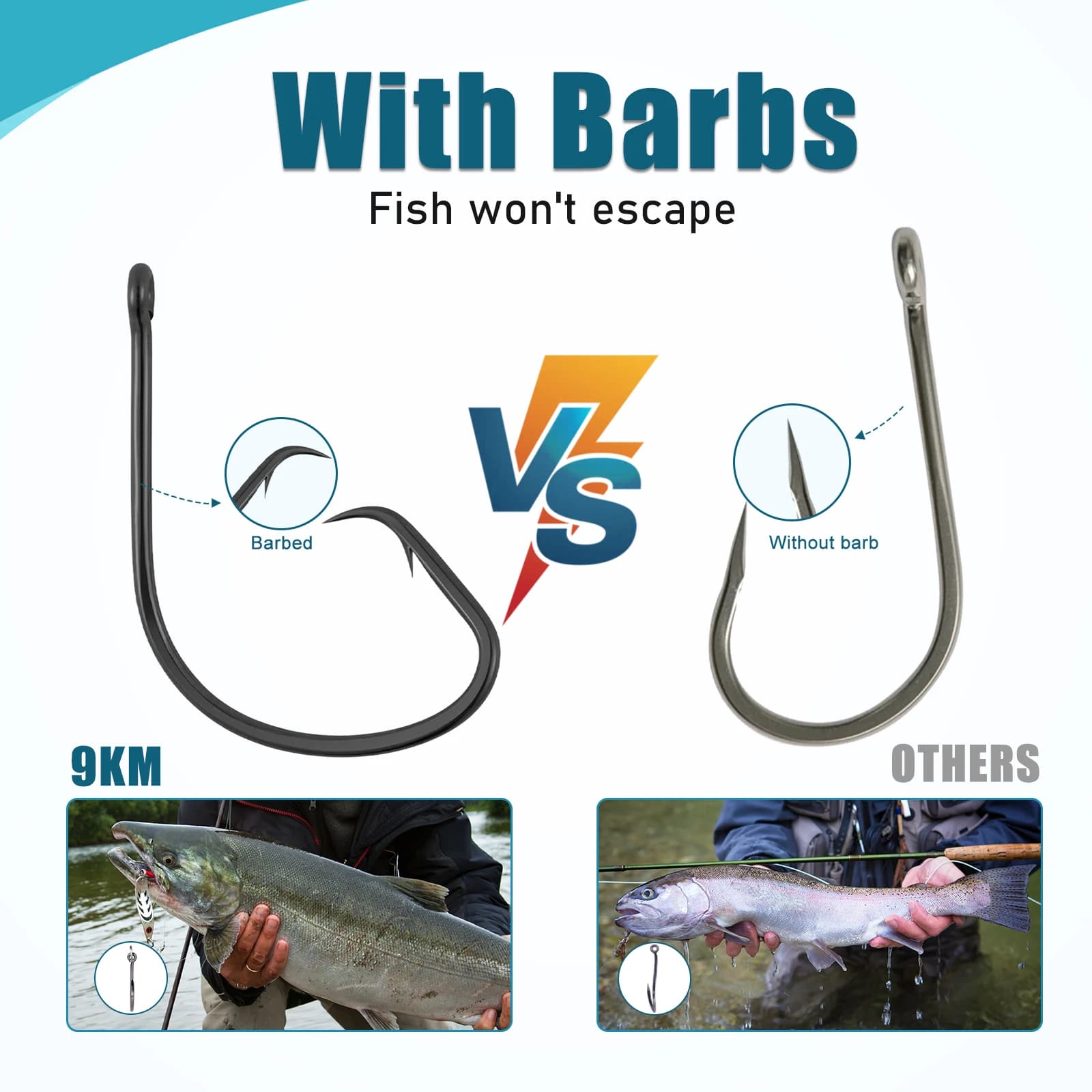 Hameçons circle inox sans ardillon pour la pêche en mer, appâts naturels vifs ou morts, lot
