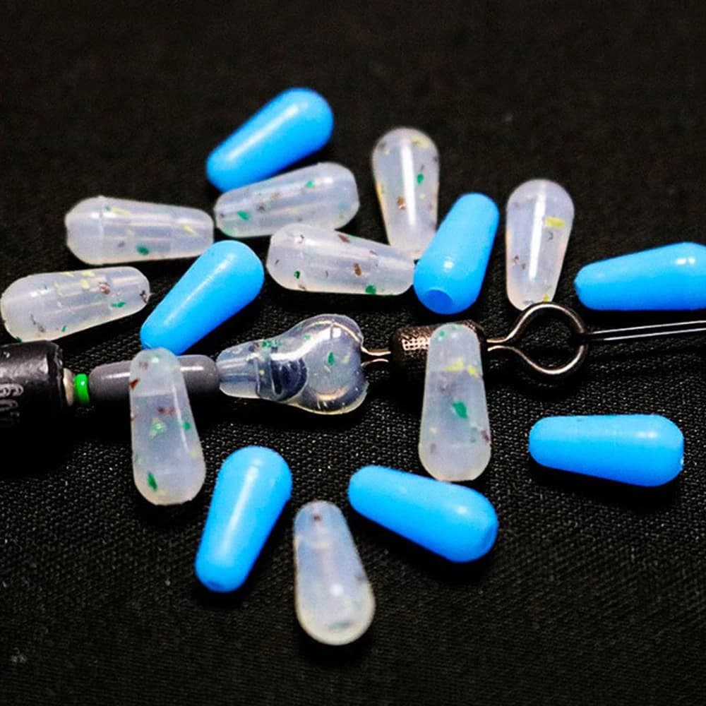 50 pièces stoppeurs ovales bleus anti-ennoiement pour pêche à la carpe et mouche, flotteurs en caoutchouc haute qualité