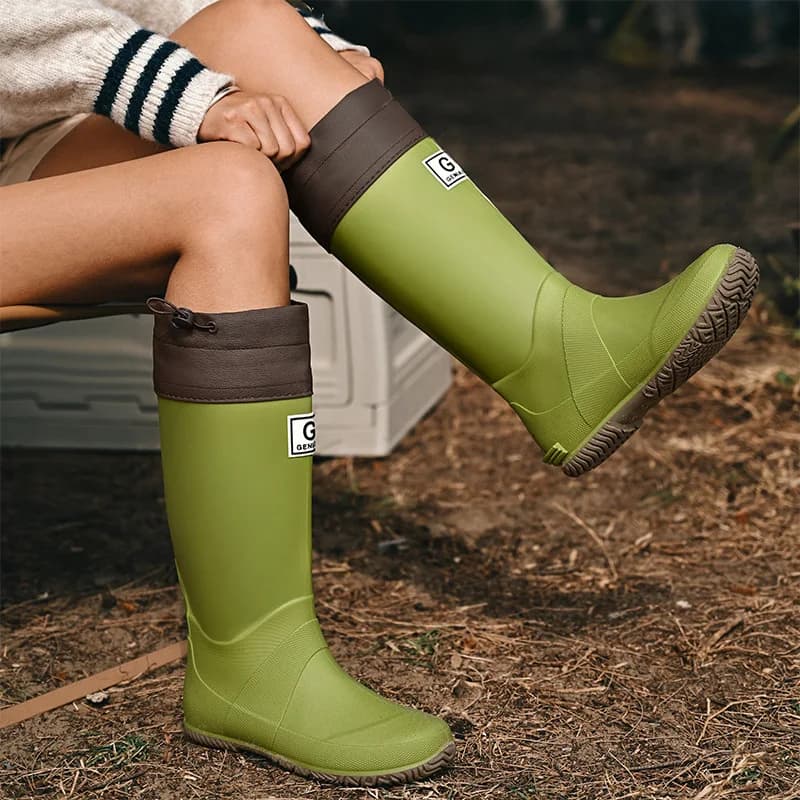 Bottes de pêche unisexe imperméables caoutchouc extérieur antidérapantes mode cordon homme tube long souple