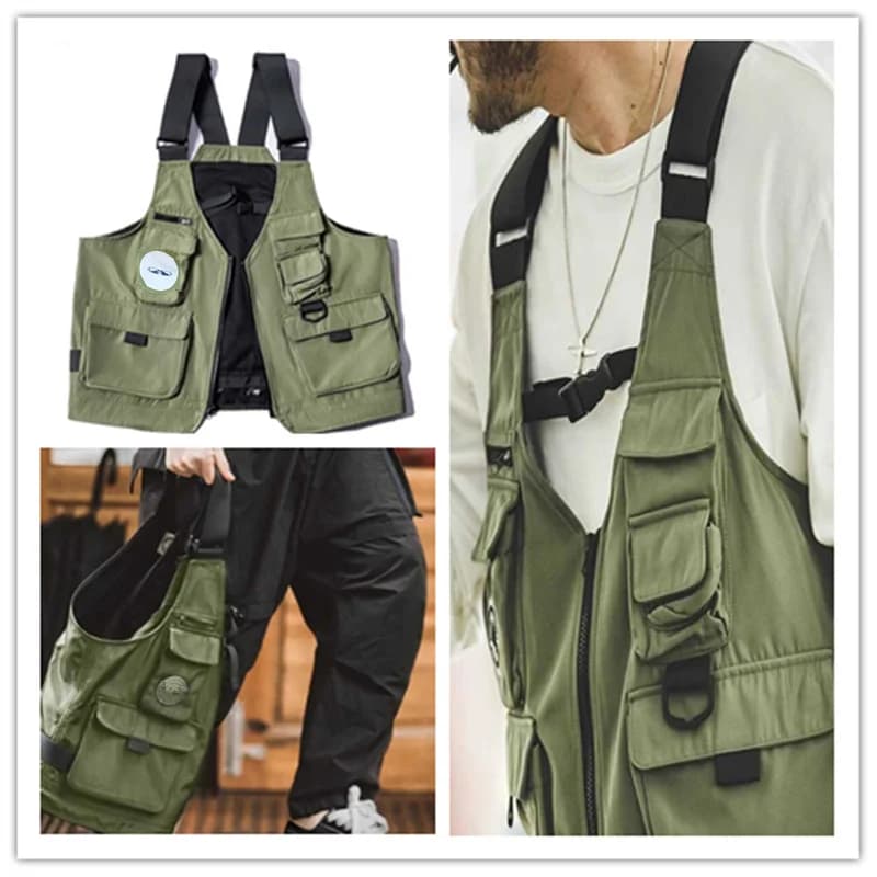 Veste de pêche fonctionnelle avec bretelles et poches, légère et stylée pour hommes été extérieur