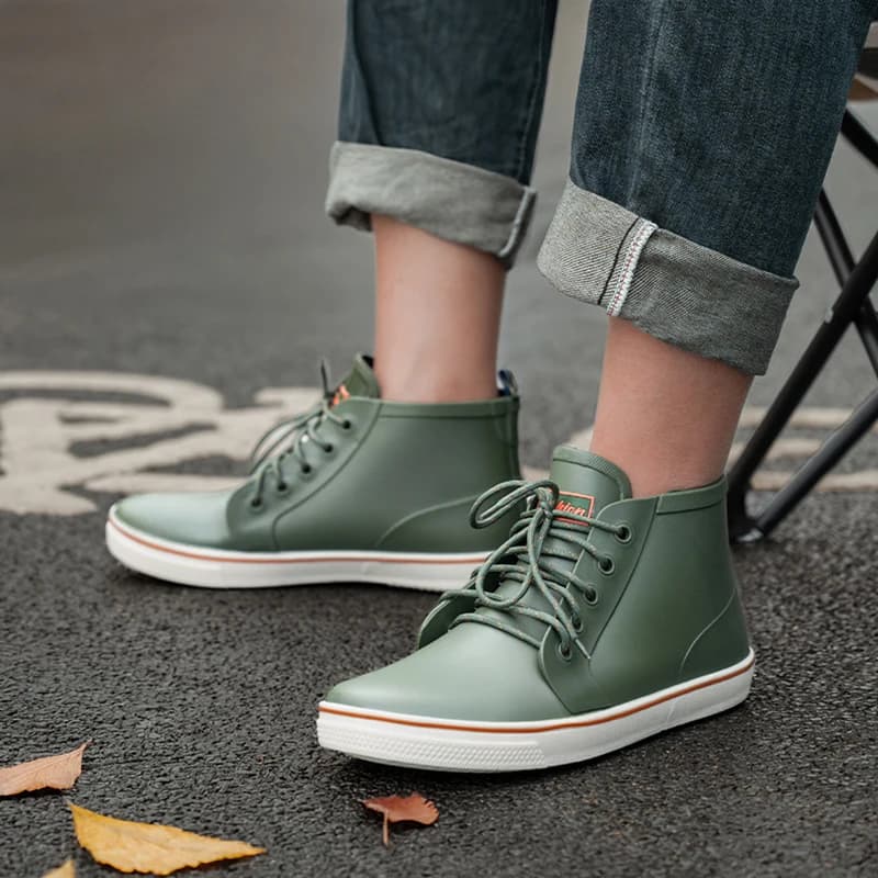 Bottes de pluie haut de gamme homme court tube basse anti-dérapant pêche lacets mode couple