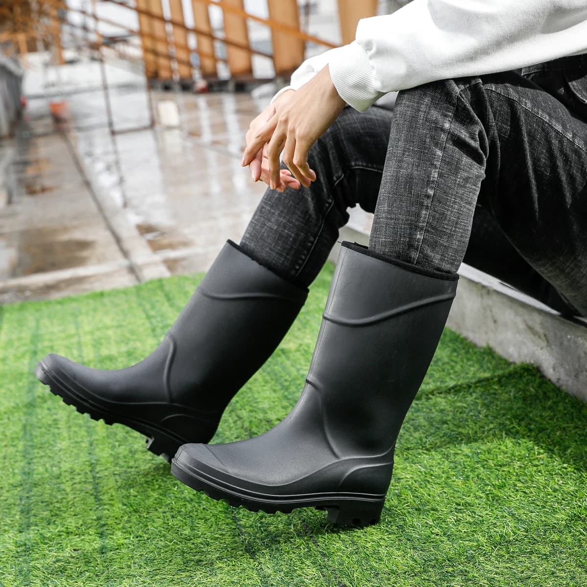 Bottes de travail homme hautes en caoutchouc imperméables antidérapantes pour chantier et protection