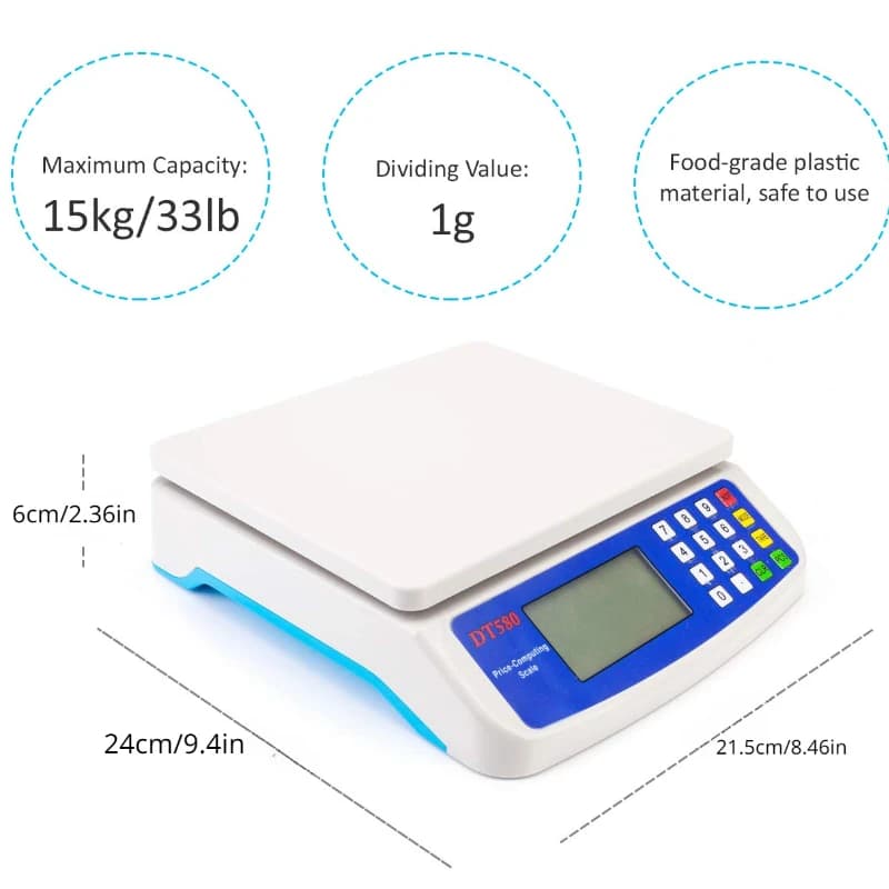 Balance numérique de précision 30kg/1g avec écran LCD pour aliments et pesées précises - Balance électronique fiable