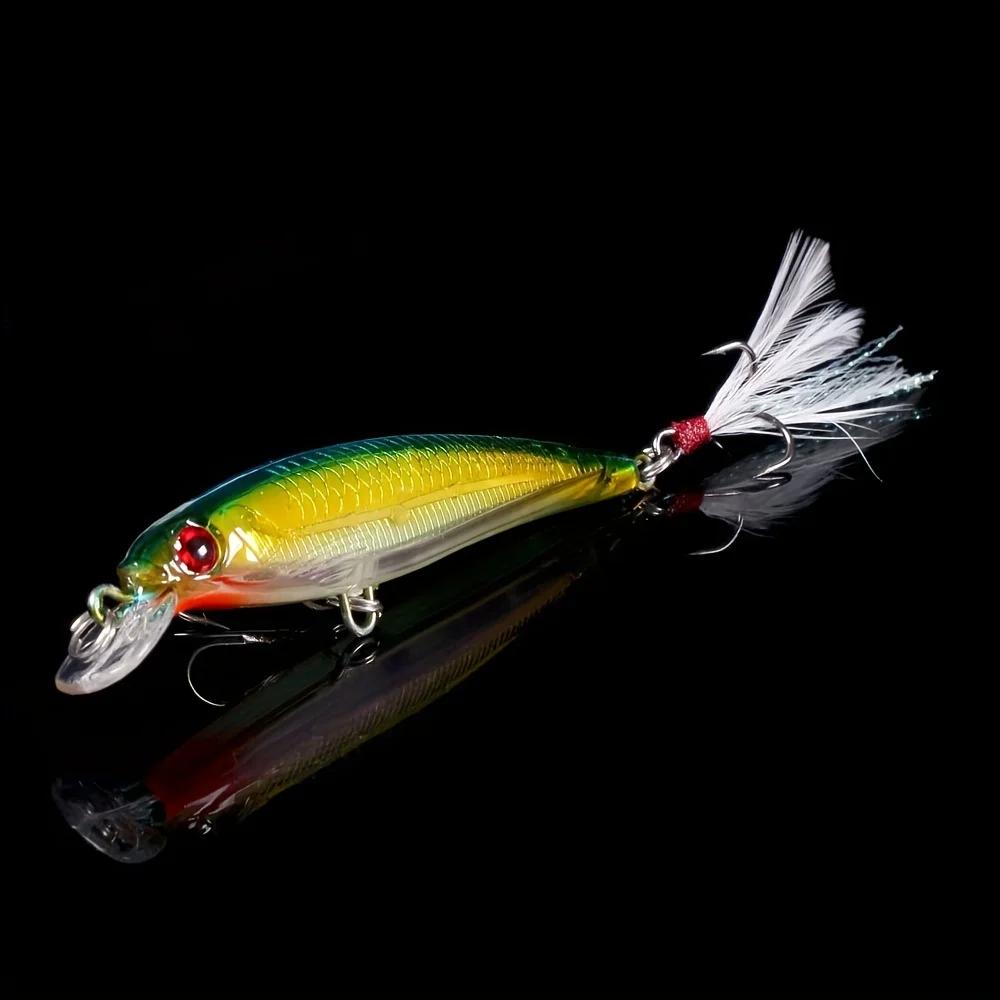 Set 10 leurres minnow avec plumes pour black bass - Leurres crankbait 9cm/7g prise rapide