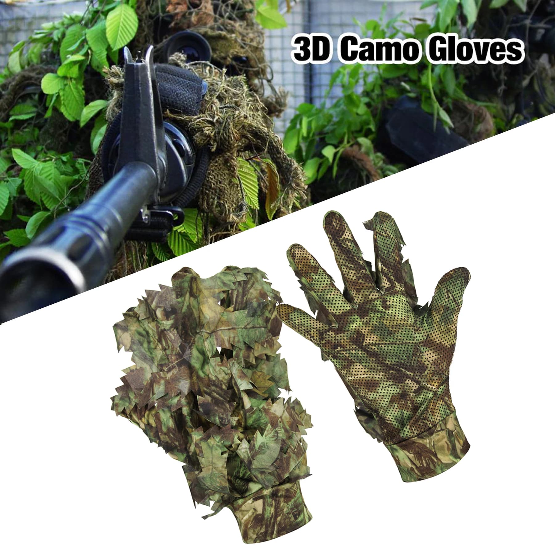 Gants camouflage 3D feuilles plein doigt chasse pêche tir vélo unisexe mitaines outdoor