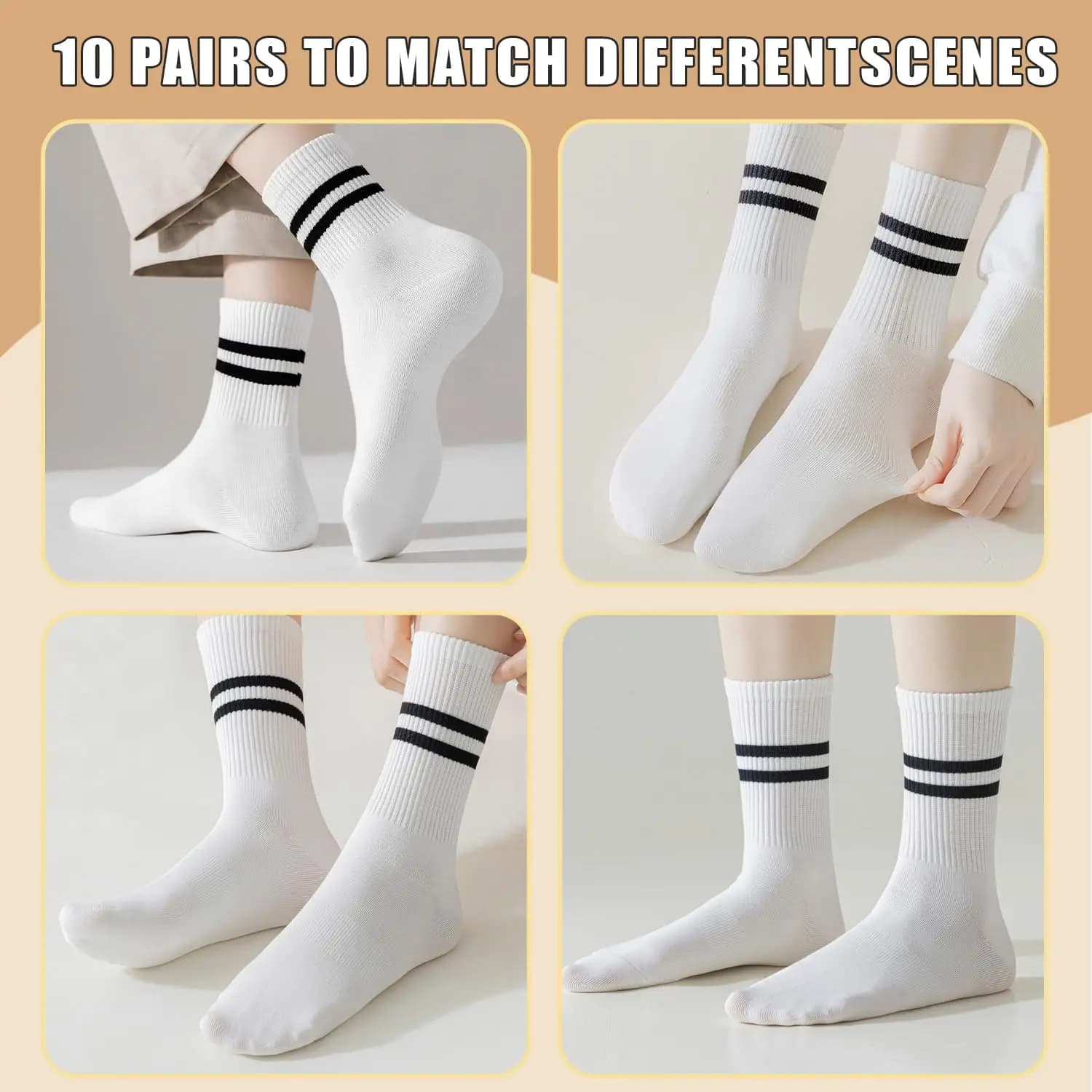 Lot 5 paires chaussettes casual rayées mi-mollet - Style mode confortable pour pêche loisir