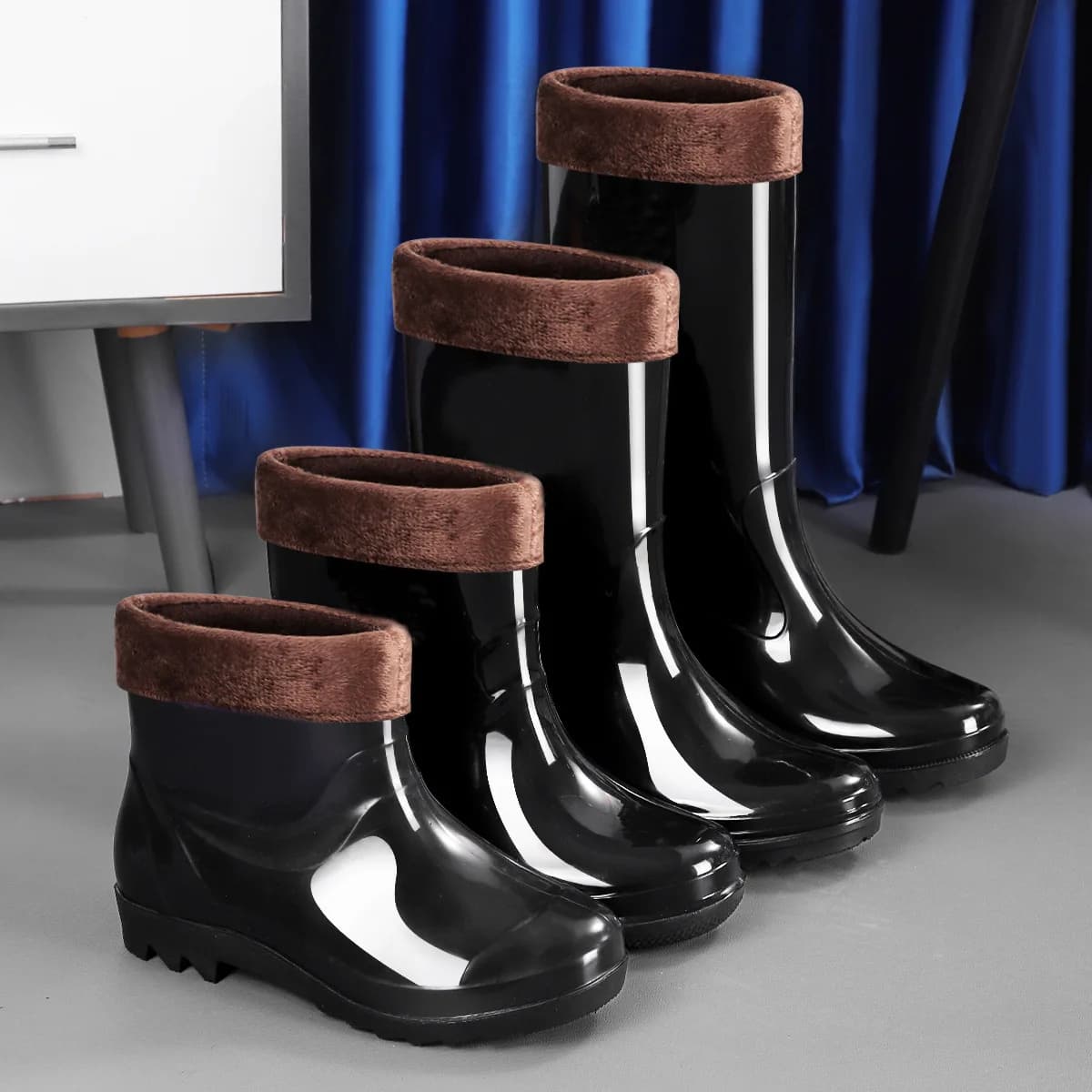 Bottes de pluie homme hautes épaisses imperméables extérieur antidérapantes doublure polaire