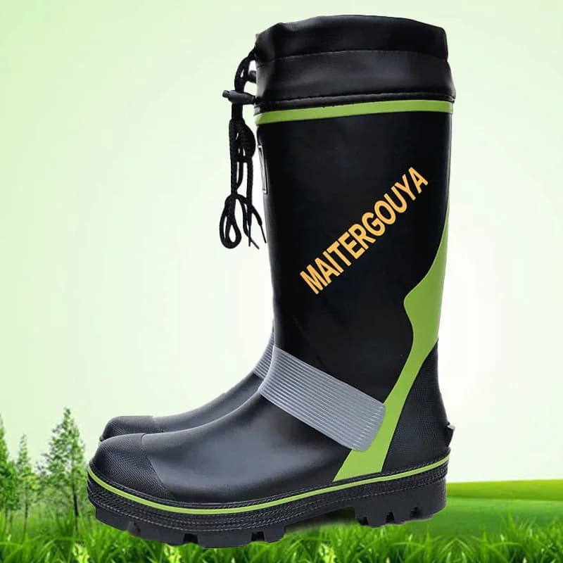 Bottes pluie pêche chasse crampons acier - Chaussures montantes caoutchouc antidérapantes travail rivière