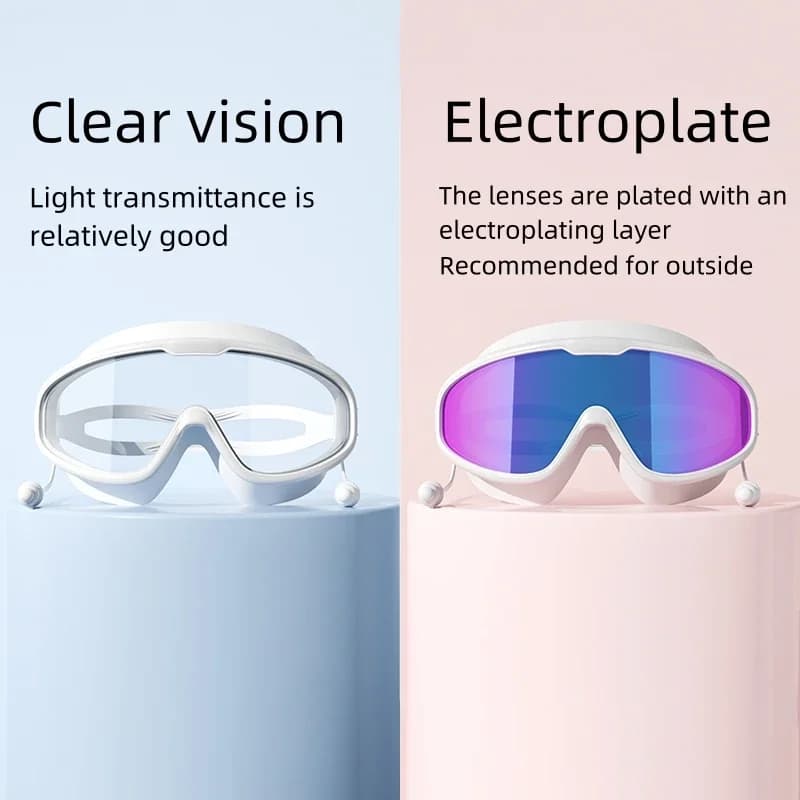 Lunettes de natation grand cadre vision large angle - Anti-buée protection UV adultes étanches confortables
