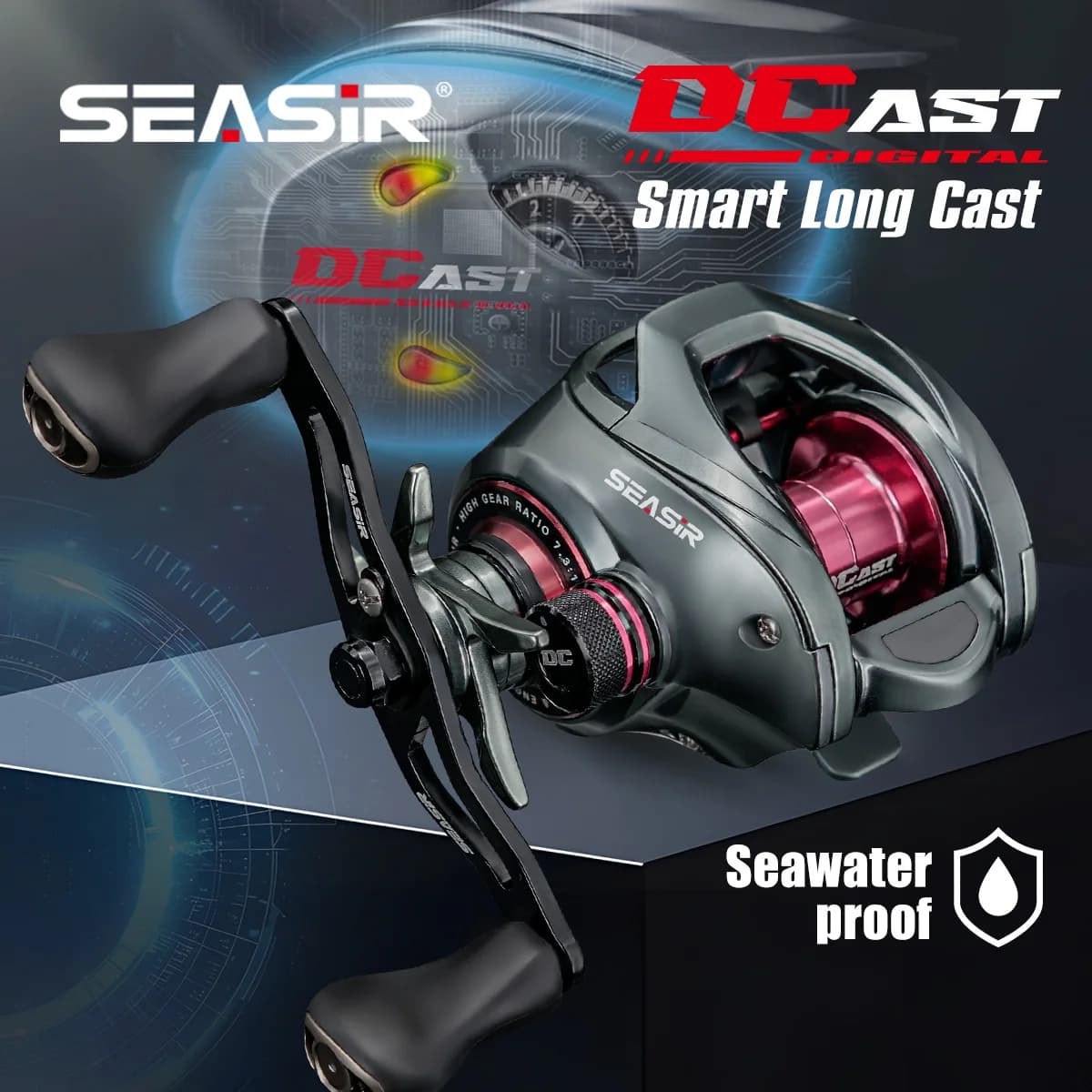 Moulinet baitcasting digital SEASIR DCAST DC avec contrôle électronique pour lancers longs précision