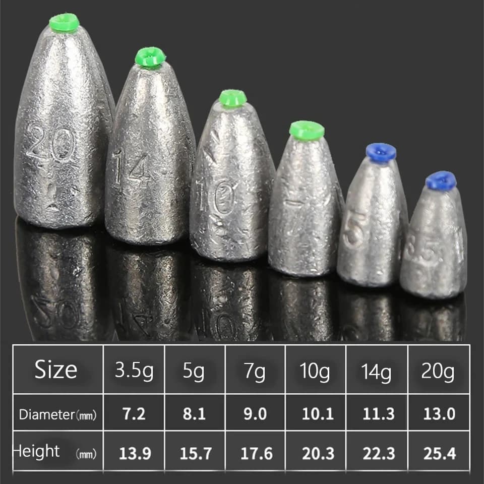 Plombs de pêche 10 pièces 2g à 20g - Sinkers bullet pour tous types de pêche - Accessoires pêche