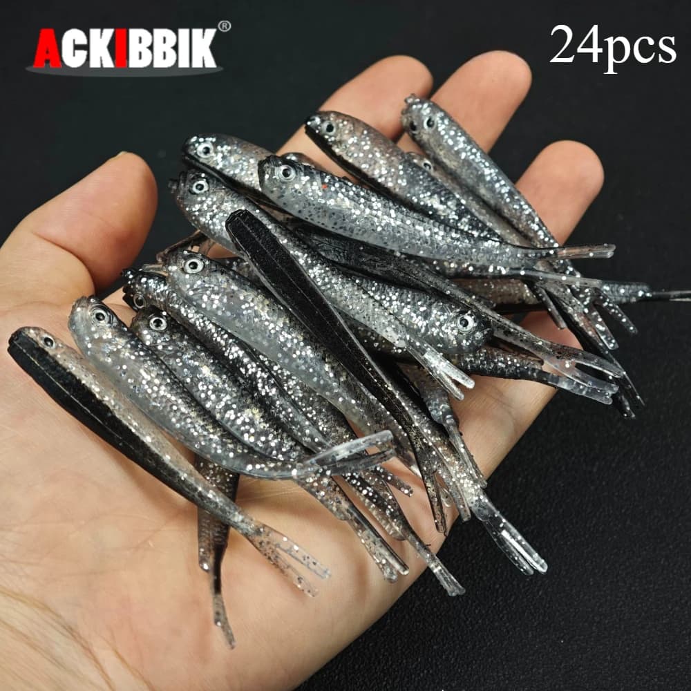 Leurres souples 24 pièces pour bass et truite - appâts artificiels silicone réalistes