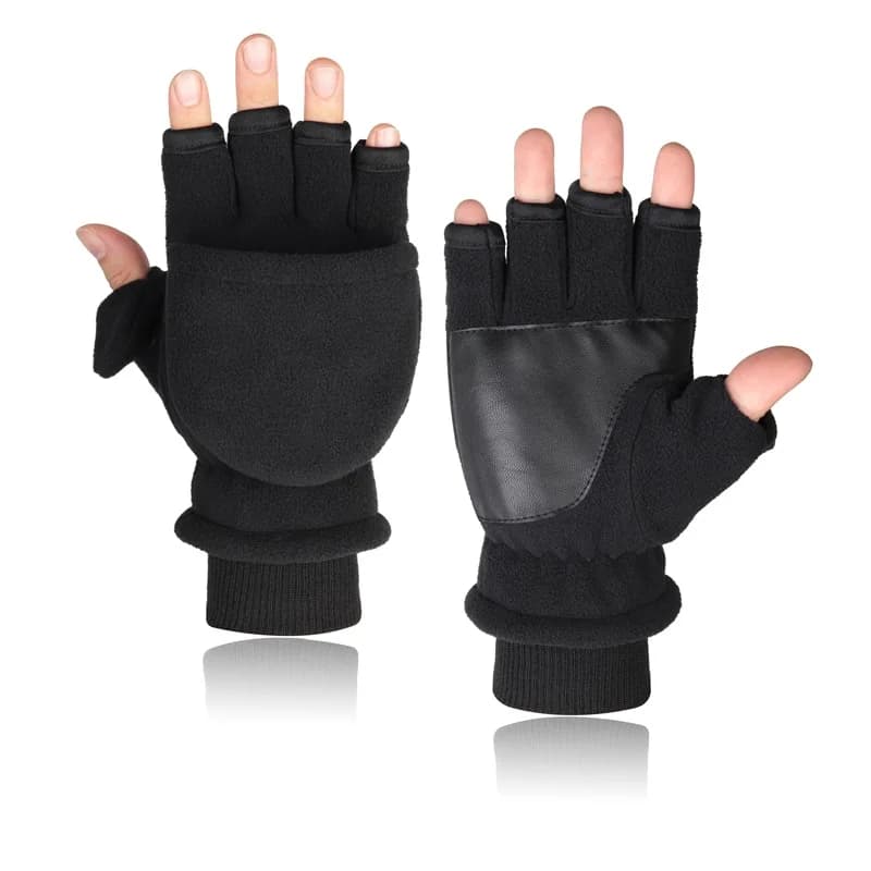 Gants convertibles doigts nuls hiver polaire chauds coupe-vent double couche rabat hommes femmes