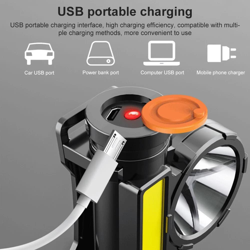 Lampe frontale LED waterproof rechargeable USB pour pêche - Éclairage puissant étanche camping plongée