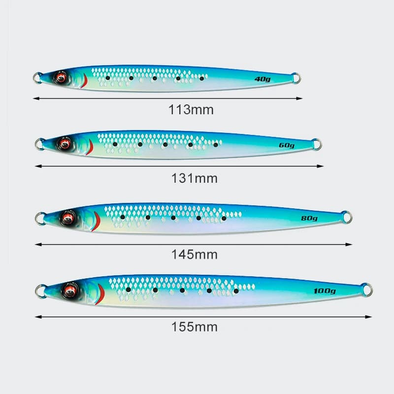 Leurre métal Jigging Pro Sardine UV 40g 60g 80g 100g pour pêche en mer et longues distances