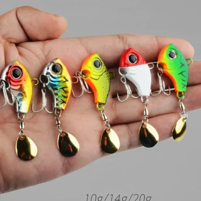 Kit 5 leurres métalliques BRAVMACK wobble rotatif avec paillettes - appâts durs pour pêche en mer