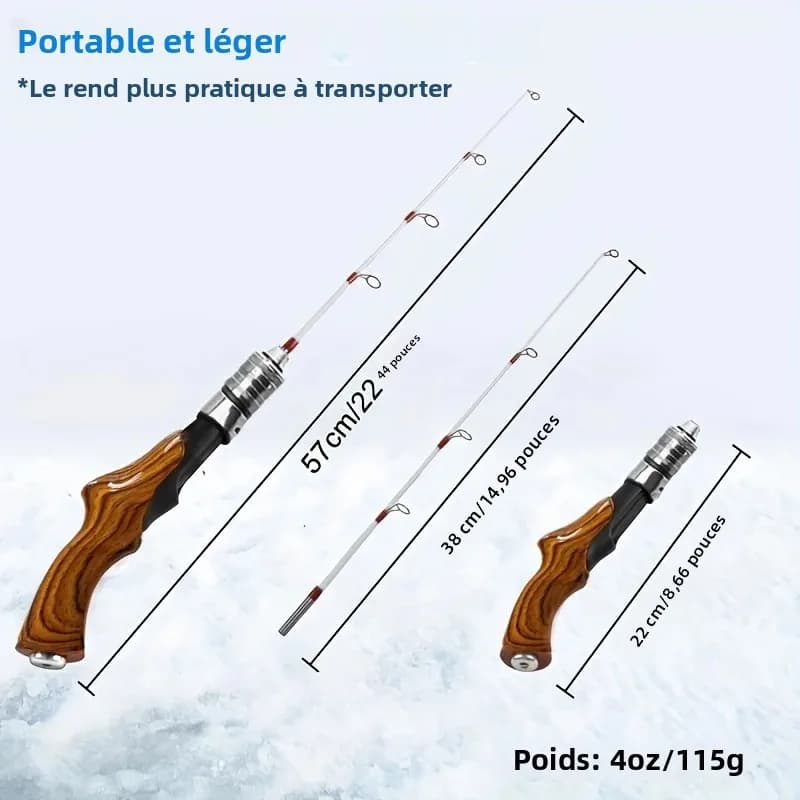 Canne pêche glace portable détachable ultra-légère sensible pour pêche hivernale sur lac gelé