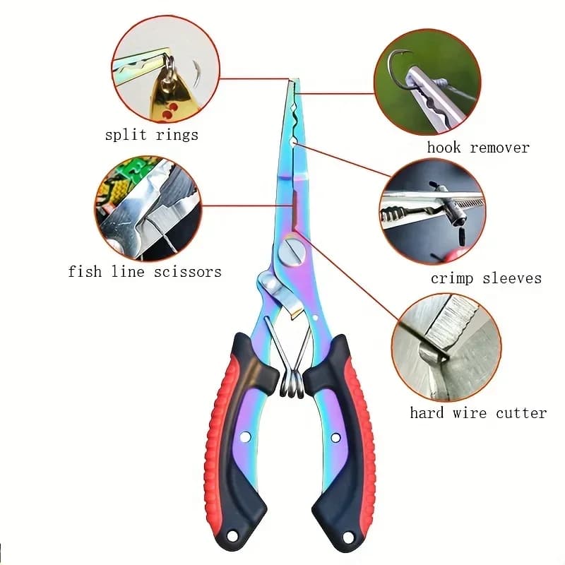 Pinces de pêche portables en titane coloré - Coupe-hameçons multifonction en acier inoxydable