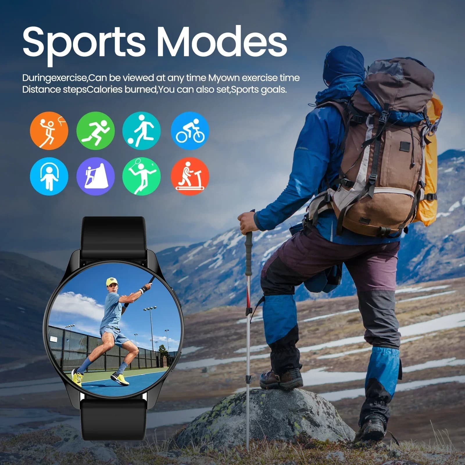 Smartwatch HOMEFISH - Appels Sans Fil, Modes Sport Multiples, Lecteur Musique, Suivi Santé, Cadres Personnalisables