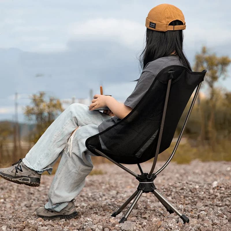 Chaise pliable aluminium rotative 360° - Siège léger pour pêche, camping et pique-nique voyage