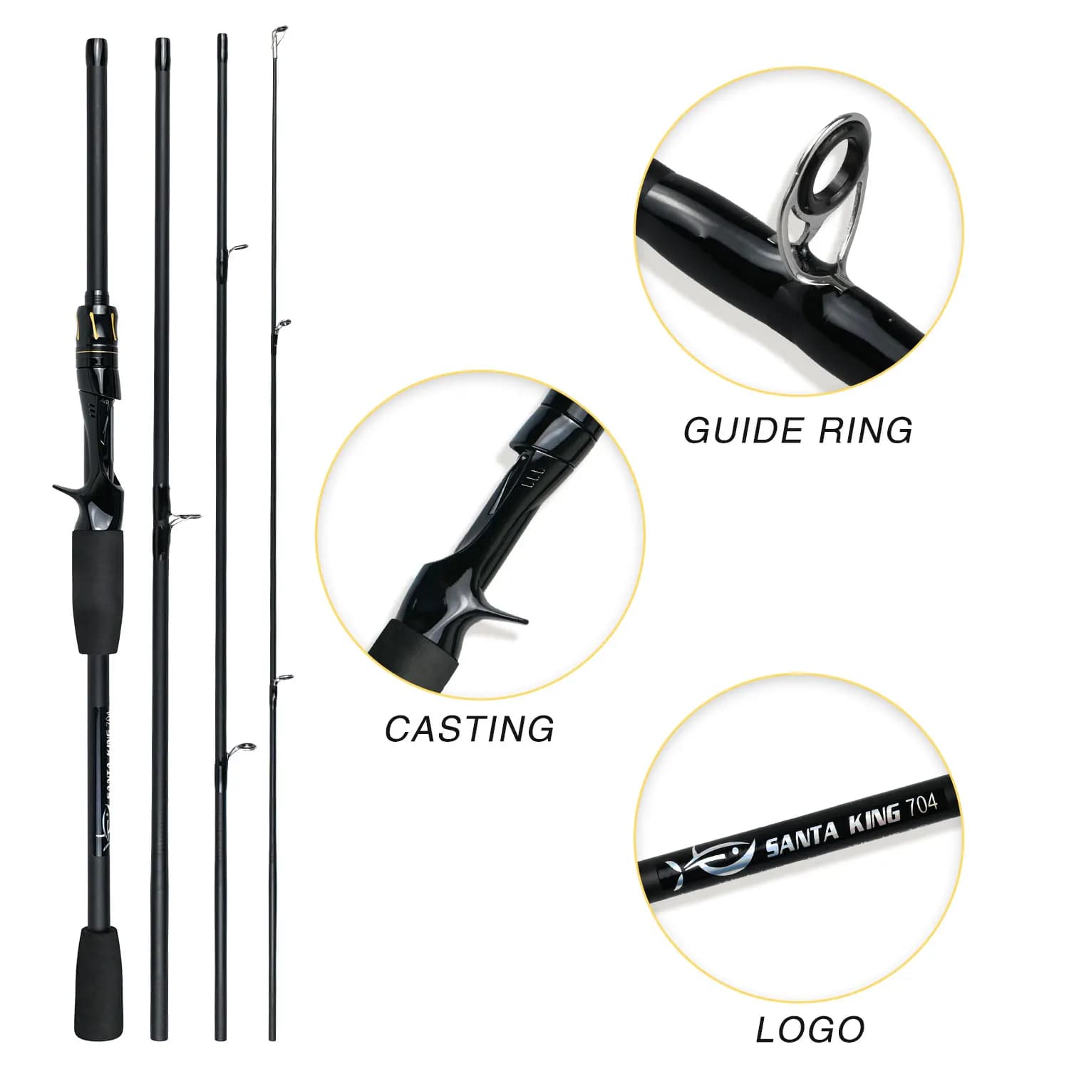 Canne pêche carbone Santa King 4 sections portable - Manche EVA pour voyage pêche basse eau douce