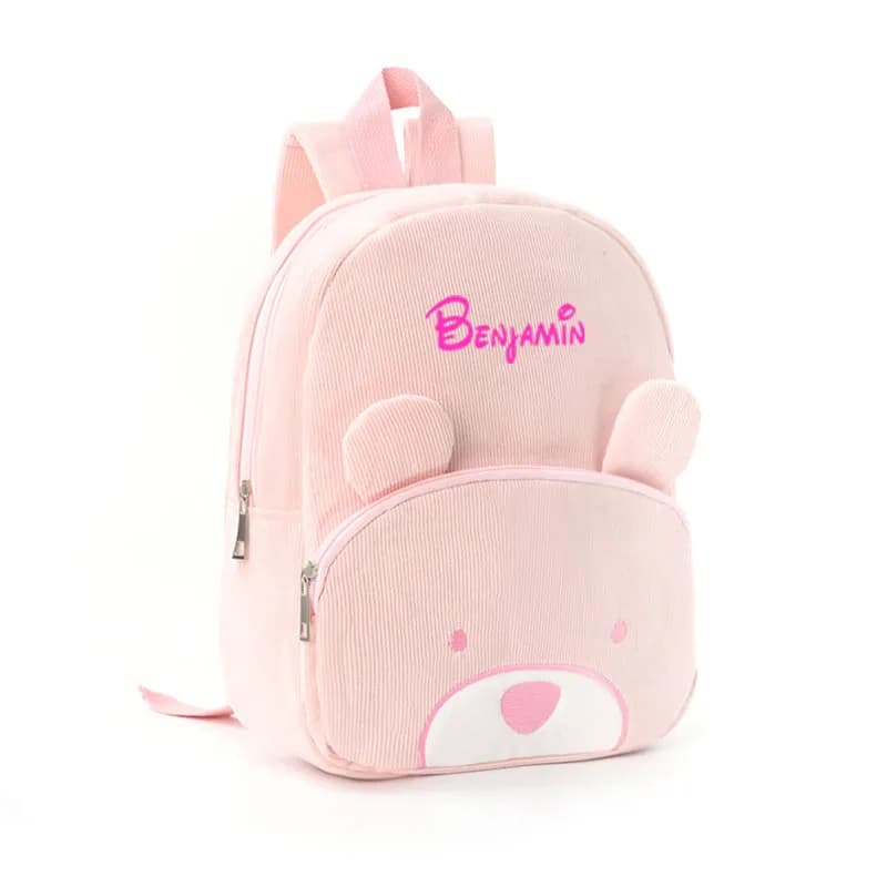 Sac à dos enfant personnalisé nom ours - Grand sac velours corduroy peluche brodé prénom