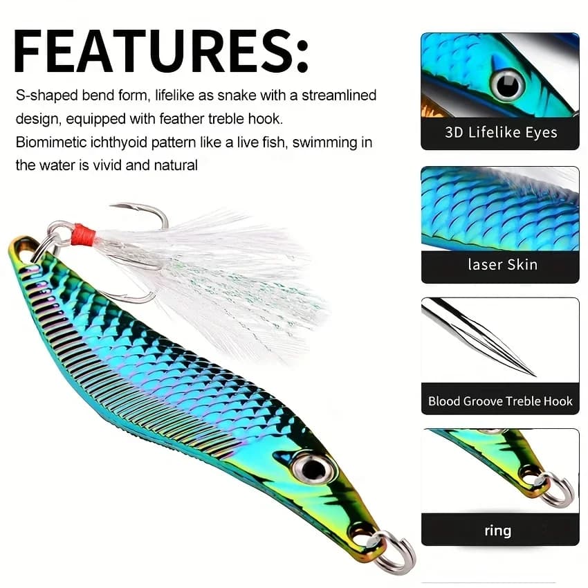 Leurre métal cuillère VIB Aorace 7g-20g avec plume pour pêche de nuit brochet perche sandre