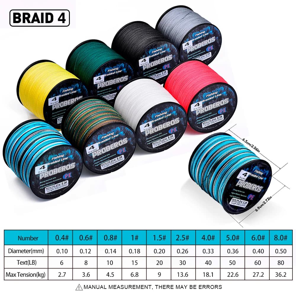Ligne tressée Proberos 300M/328YDS 6-80LB tension forte et lisse - Lancer longue distance fluide