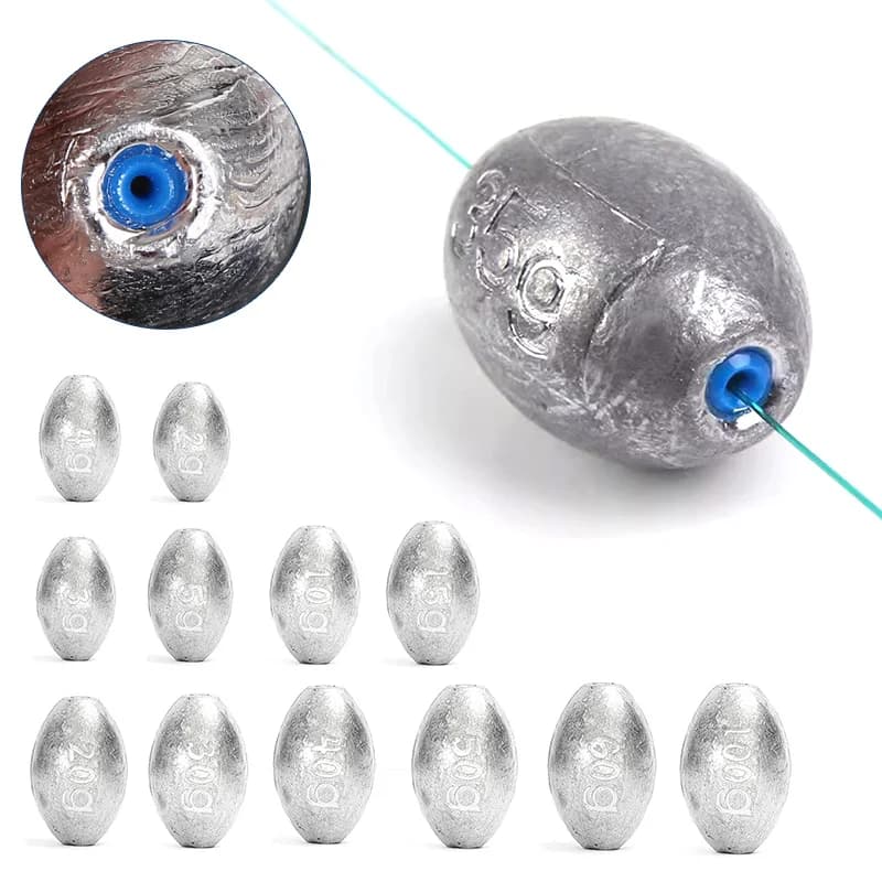 Plombs de pêche mer olive troués 2g à 60g poids plomb avec échelle pour surfcasting pêche au leurre