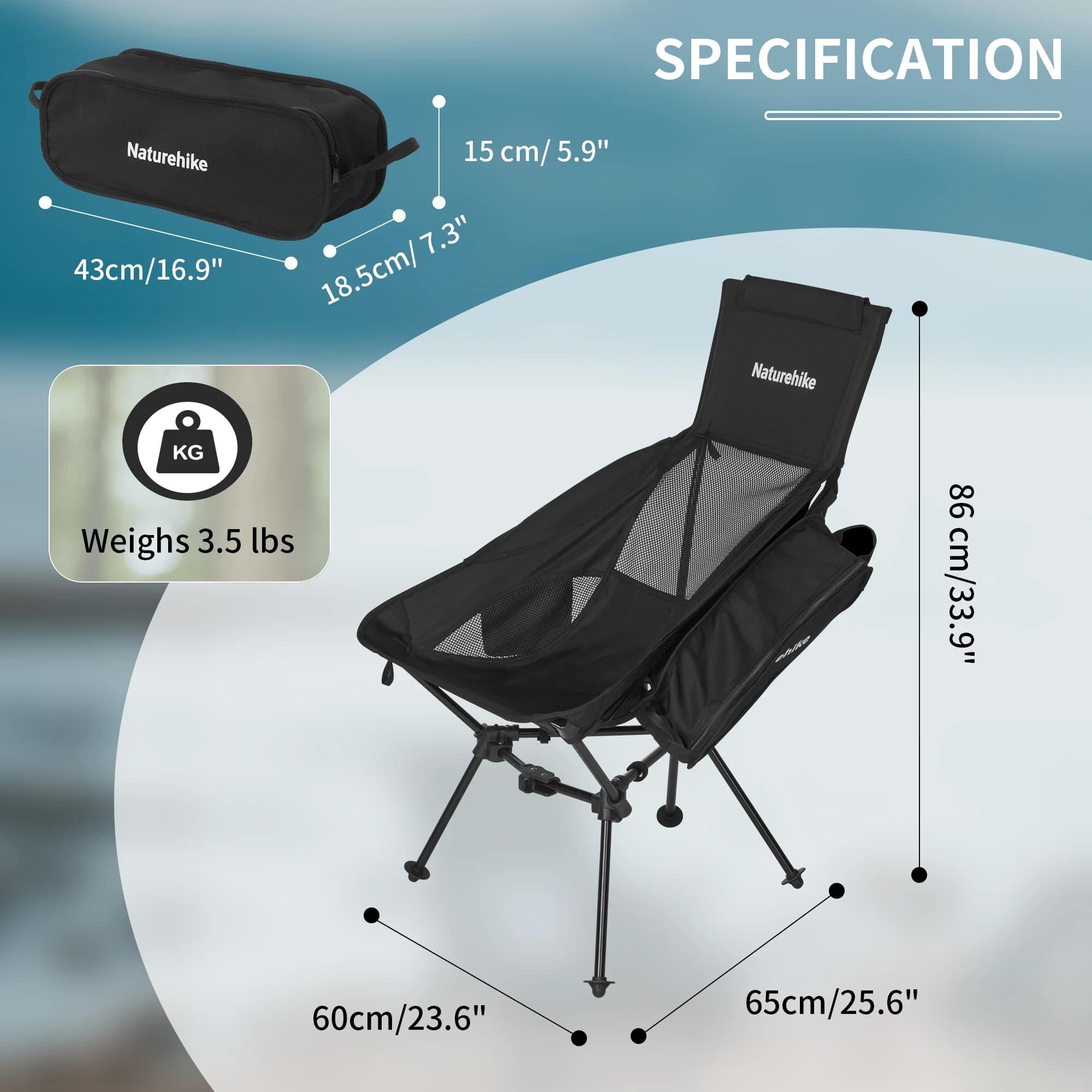 Fauteuil de pêche Naturehike 2024 ultraléger haute charge stable avec dossier haut pour camping