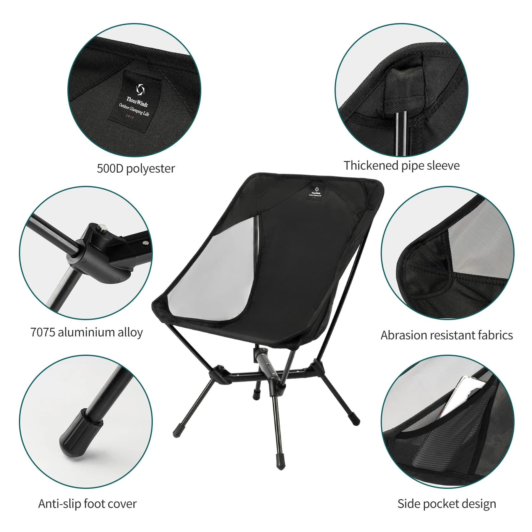 Chaise de camping ultralégère Thous Winds pour adultes et enfants avec sac de rangement pêche
