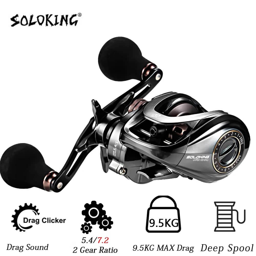 Moulinet casting soloking HIAW200 - Frein max 9.5kg - 11+1 roulements - Rapport 5.4/7.2 pour pêche au leurre rapide