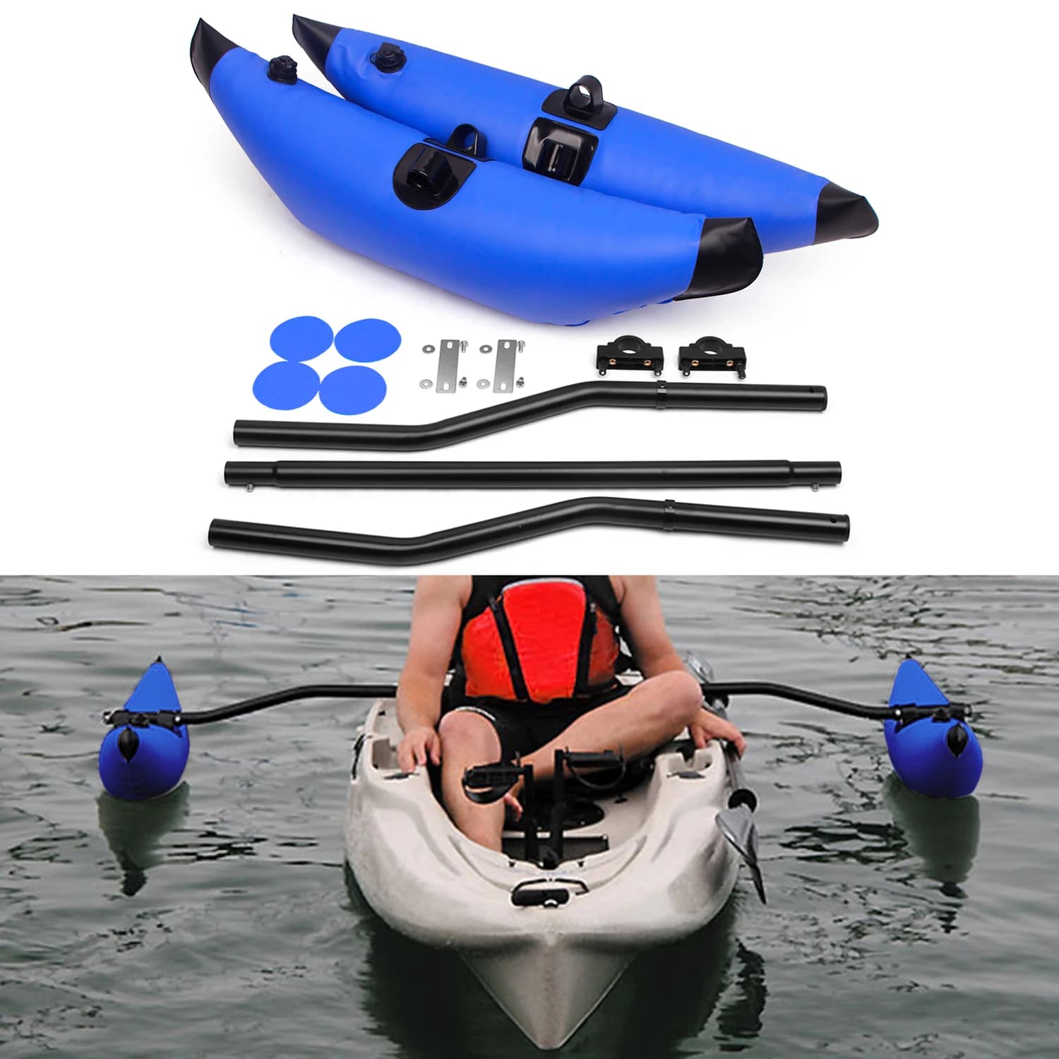 Stabilisateur flottant pour kayak gonflable - Système de flotteurs latéraux avec bras et support canne