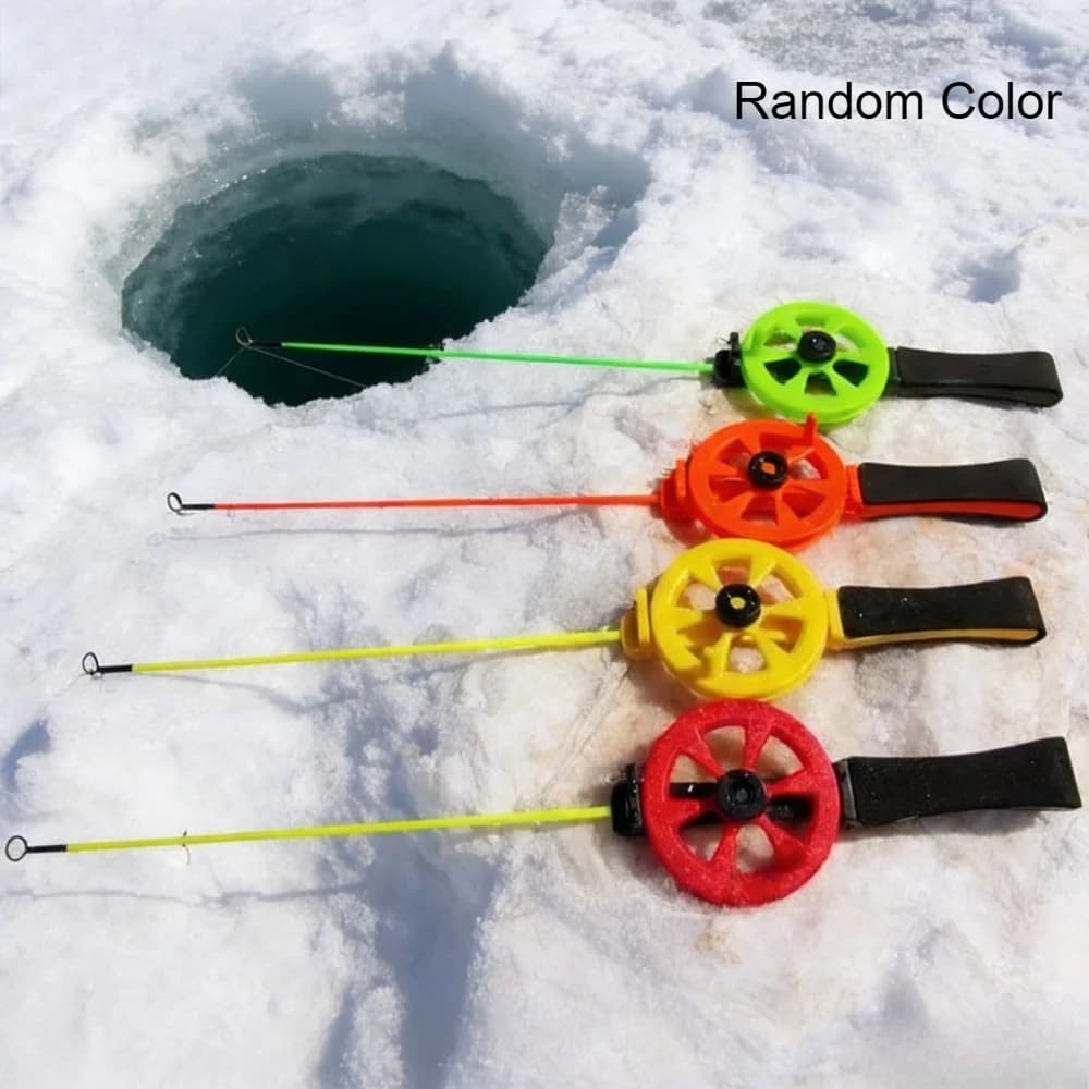 Canne à pêche sur glace mini 34.5cm - Accessoire pêche hivernale compact couleur aléatoire