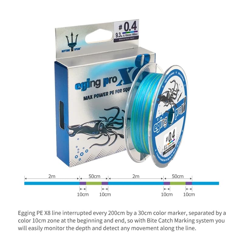 Egi Squid Lure Line 150M X8 8 Strands - Ligne Tressée pour Pêche Calmar Seiche Poulpe et Appâts Céphalopodes