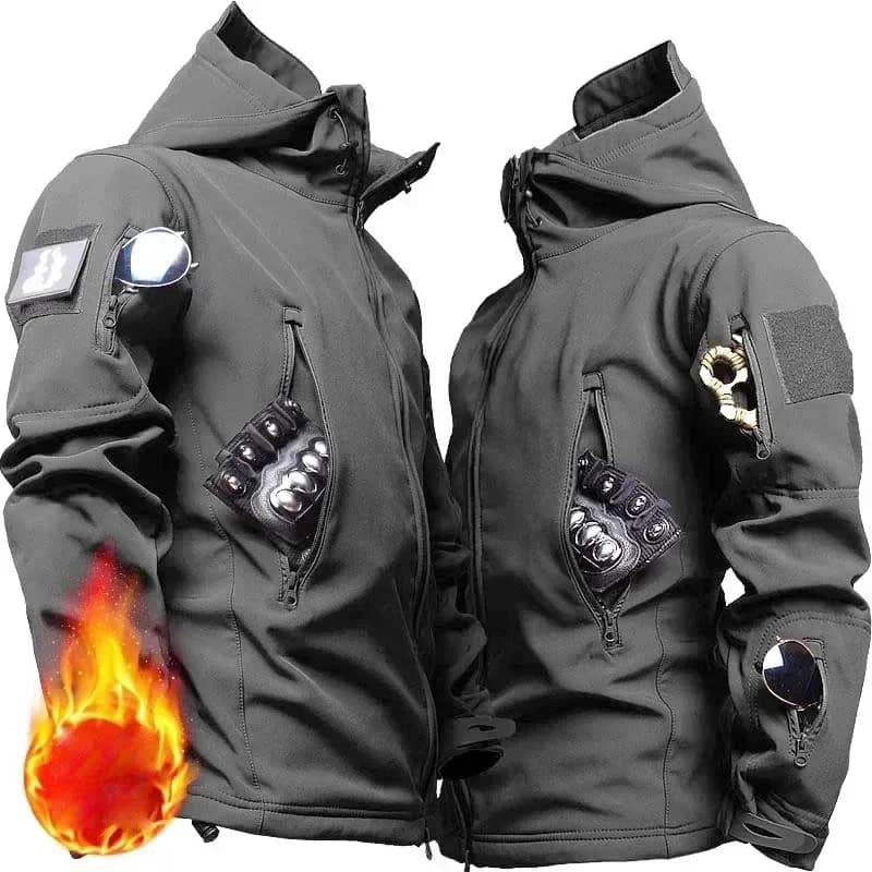 Veste de pêche tactique hiver multi-poches - Softshell peau de requin imperméable
