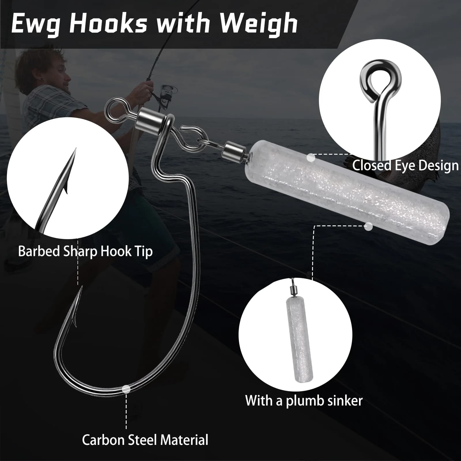 5 têtes plombées Jig avec hameçons EWG pour leurres souples - montage weedless pour basse