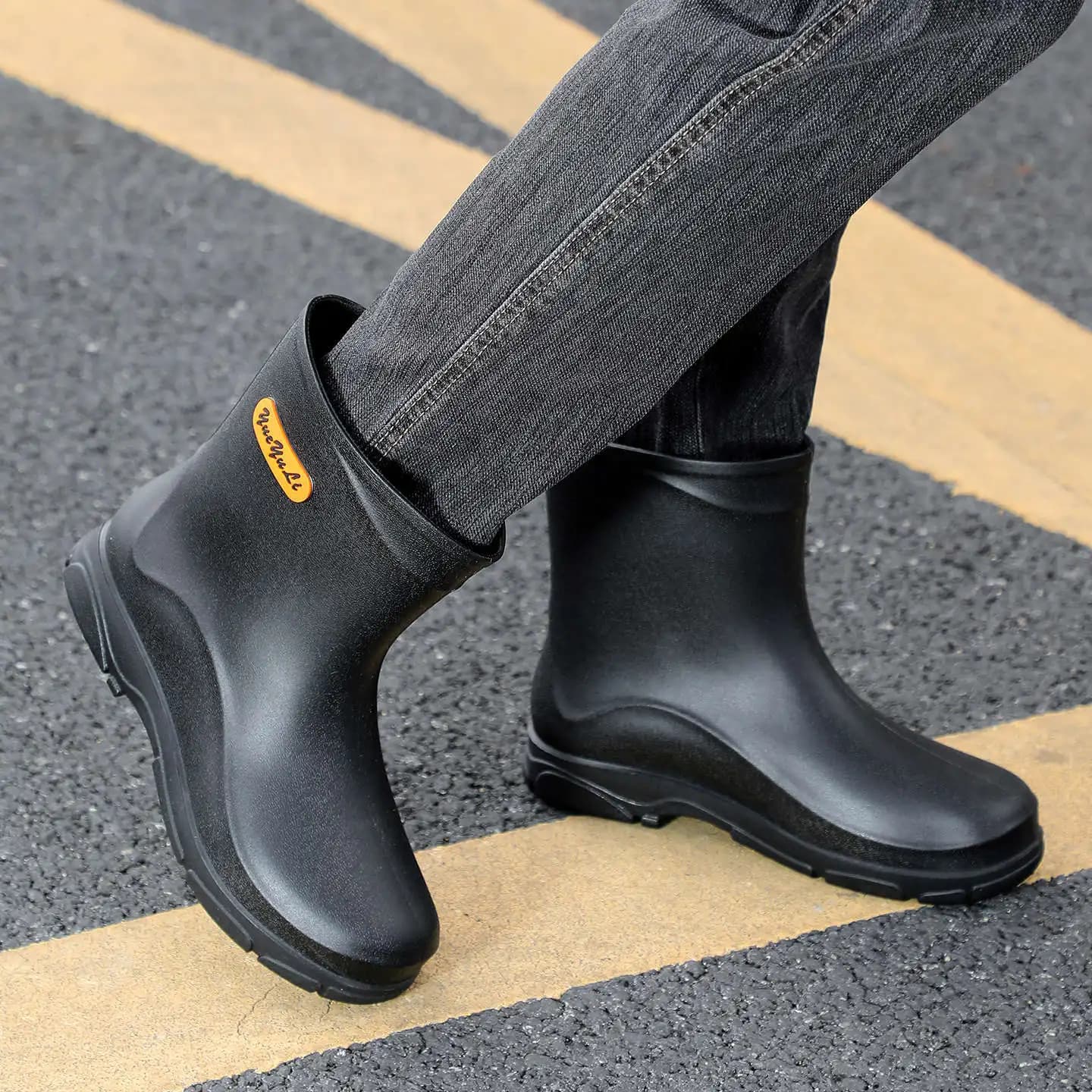 Bottes de pluie homme style britannique mi-mollet 20 pouces haute sécurité camping contrôle crues bandes réfléchissantes