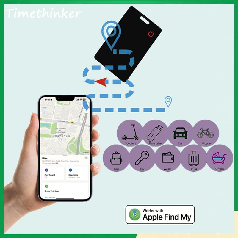 Carte tracker fine rechargeable iOS - Compatible Apple Find My pour équipement de pêche Apple